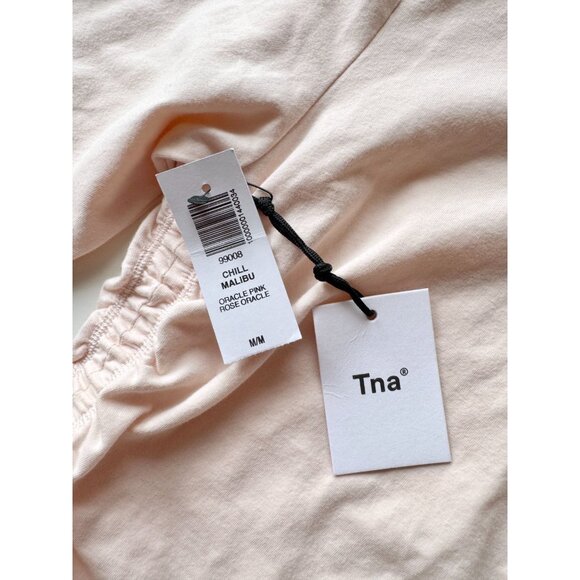 NWT Aritzia TNA Chill Malibu Pink Cotton Jersey Ruched Cropped T-Shirt, Size M - Picture 4 of 9